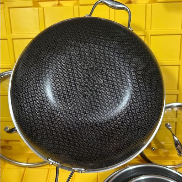HEXCLAD 7 Piece Nonstick Stainless Steel Frying Pan Set 8 10 12" Lids Wok M $600 - Picture 4 of 10